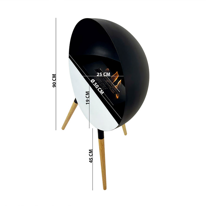 Camino a Bioetanolo da Terra Jupiter Serbatoio 850 ml in Acciaio Verniciato Nero e Rovere