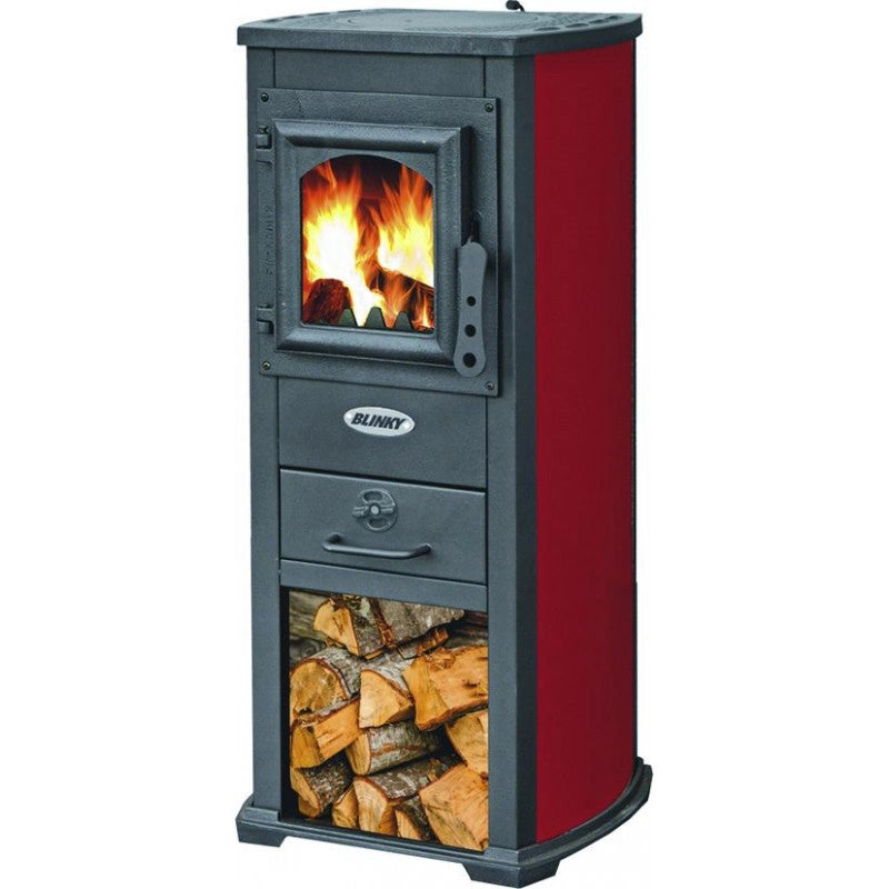 Stufa acciaio-ghisa lux berna, porta vetro, rosso