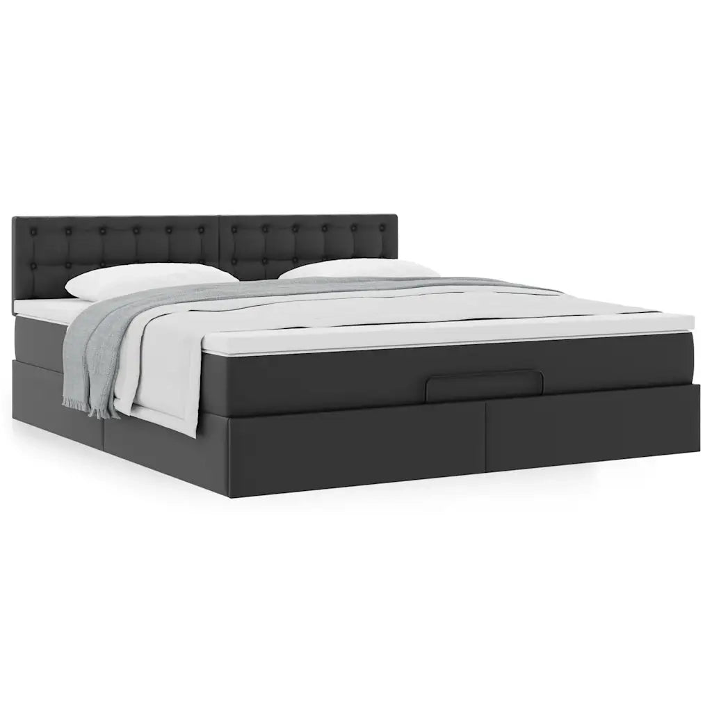 Struttura Letto Pouf con Materasso Nero 160x200 cm Similpelle 3311313