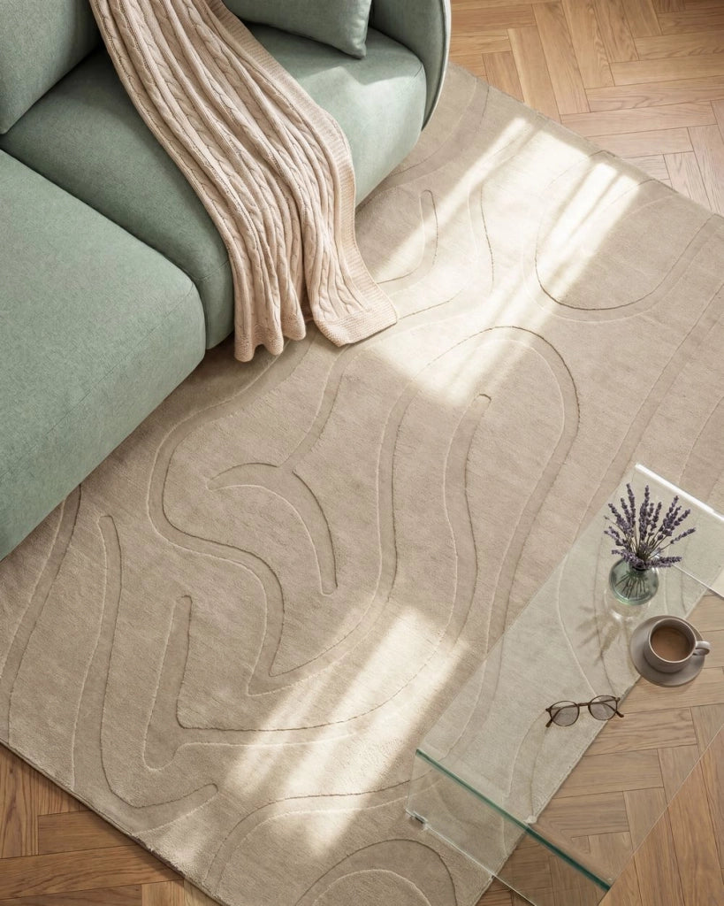 Tappeto da salotto rettangolare jacquard, 160 x 230 cm a pelo corto beige Stile Moderno