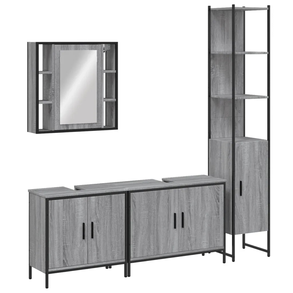 Set Mobili da Bagno | Armadio da bagno 4 pz Grigio Sonoma in Legno Multistrato
