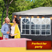 Toboli Gazebo 3 x 6 m in grigio con protezione UV 50+, tendone da giardino con pareti laterali avvolgibili, tenda da festa con finestre, ad esempio per terrazze e festival