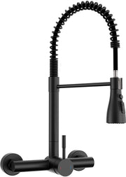Mangiatutto con maniglia a muro (15cm di distanza dal muro) | Cucina in acciaio inox con 3 tipi di getto e 360° girevole - Miscelatore curvo per cucina, alta pressione, 45cm di altezza