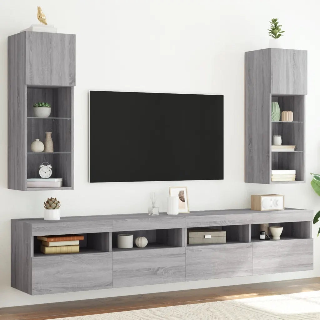 Mobili TV con Luci LED 2pz Grigio Sonoma 30,5x30x90 cm 837012