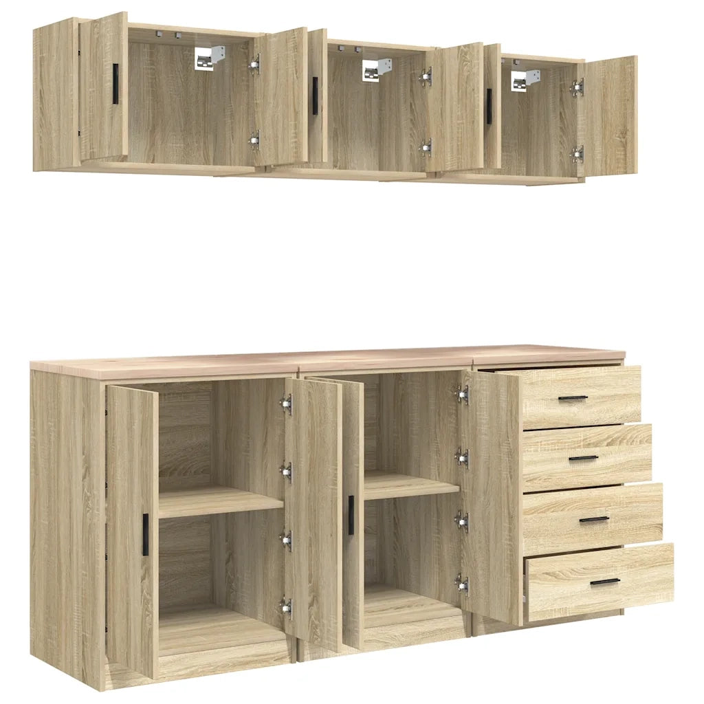 Armadi da Garage 6 pz Rovere Sonoma in Legno Multistrato 3328343