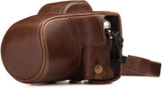 Tas da camera in pelle con cinturino - adatto per fotocamere compatte - nero - pelle autentica