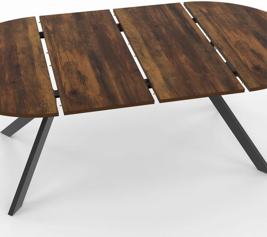 ALIX tavolo da pranzo rotondo allungabile 4-10 persone HAWKINS legno scuro e gamba a ragno nera 110-200 cm