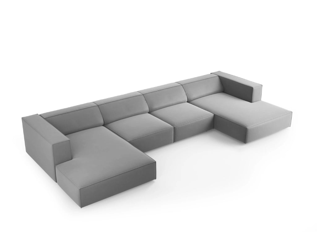 Cosmopolitan Design - Divano panoramico "Arendal" 6 posti in velluto grigio chiaro 