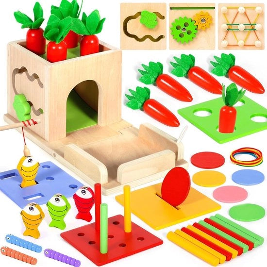 Giocattolo in legno per bambini da 1 a 2 anni, programma di allenamento motorio 8 in 1, adatto per bambini da 1 anno, set di feste per Natale, compleanni, Pasqua e Ringraziamento, adatto per bambini da 1 a 4 anni.