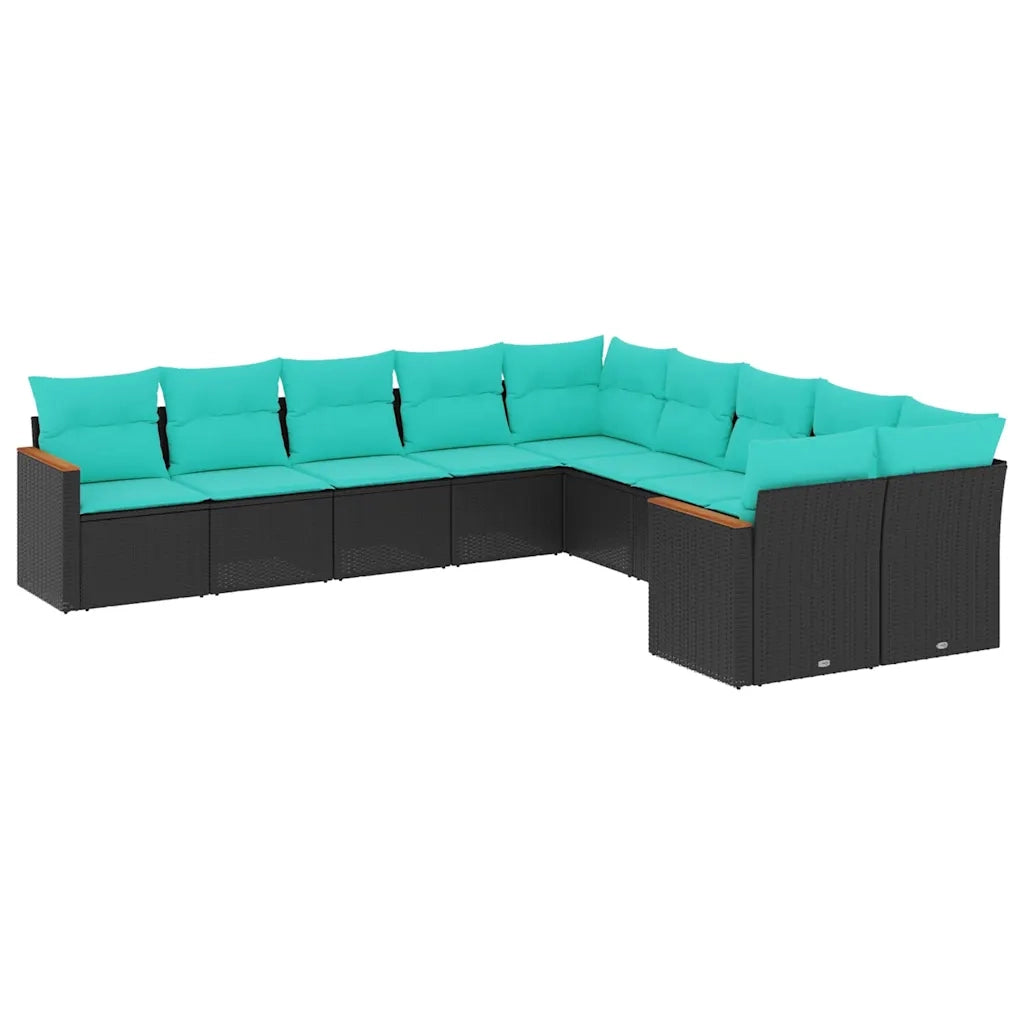 Set Divani da Giardino 10 pz con Cuscini Nero in Polyrattan 3226351
