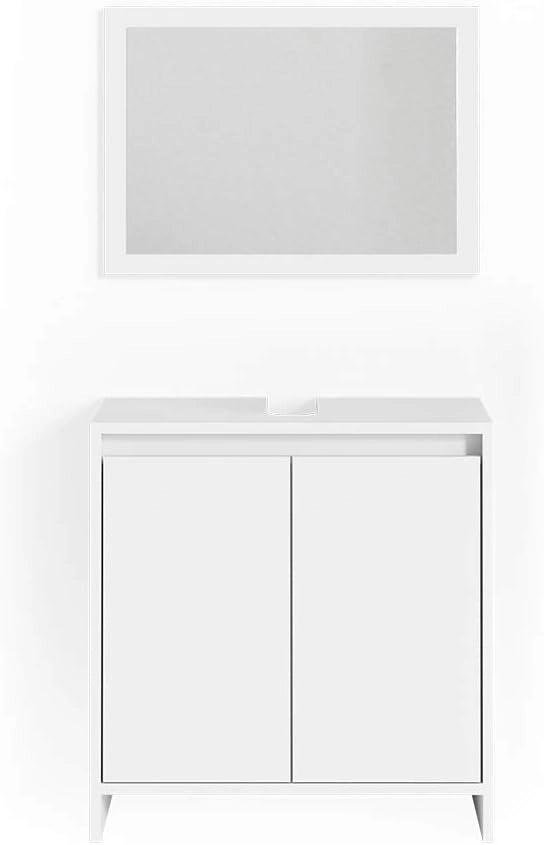 Set mobili bagno Emma, Bianco, 58 cm, composto da specchio da bagno e mobile sottolavabo