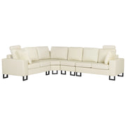 Divano angolare moderno in pelle beige chiaro versione destra con poggiatesta regolabili