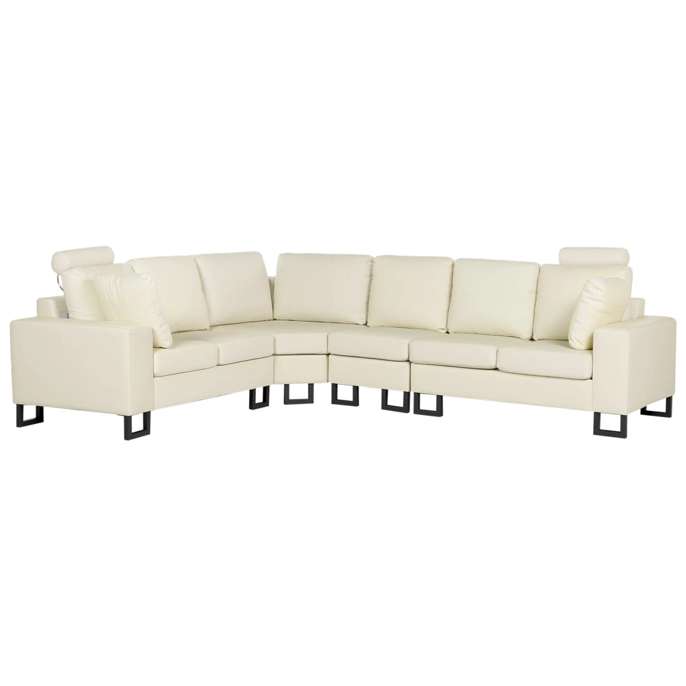 Divano angolare moderno in pelle beige chiaro versione destra con poggiatesta regolabili