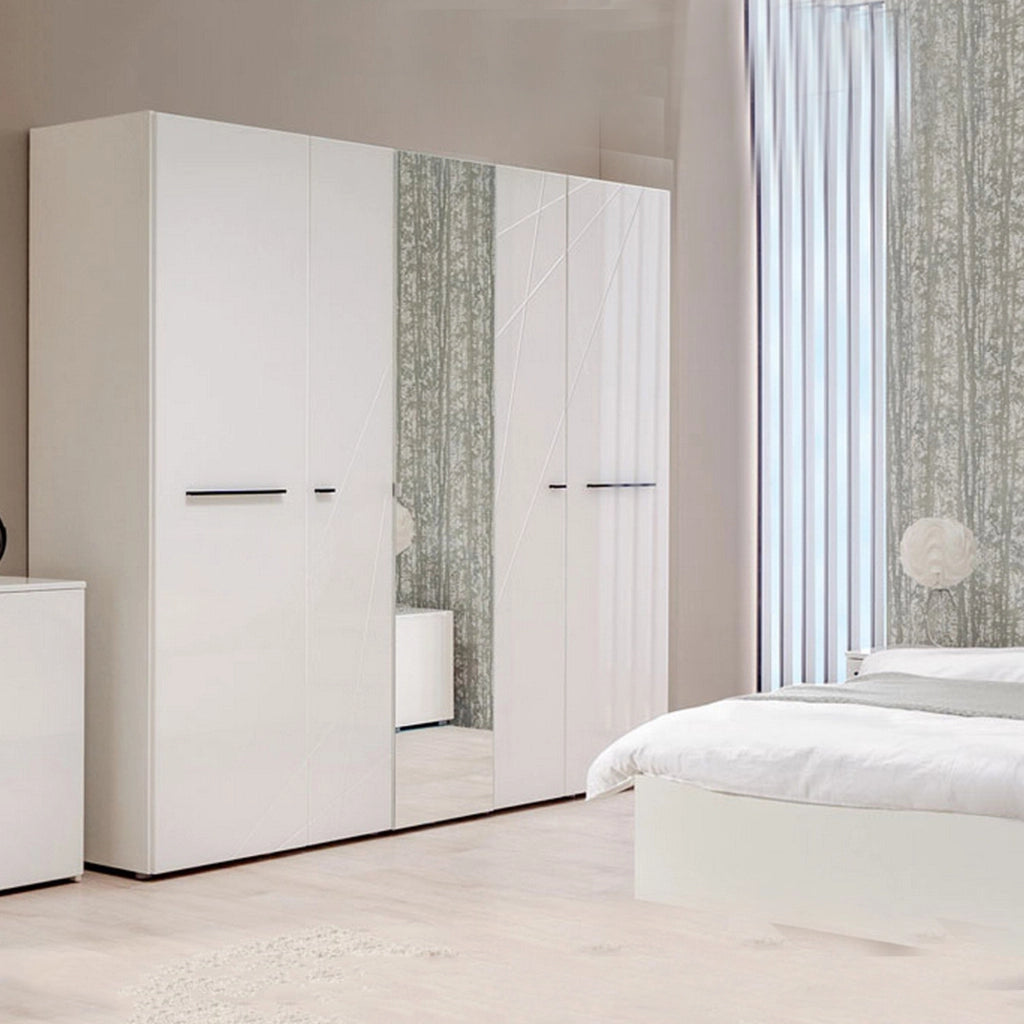 Armadio Camera da Letto Martano, Guardaroba Grande Appendiabiti, 223.5x206h cm Bianco Opaco