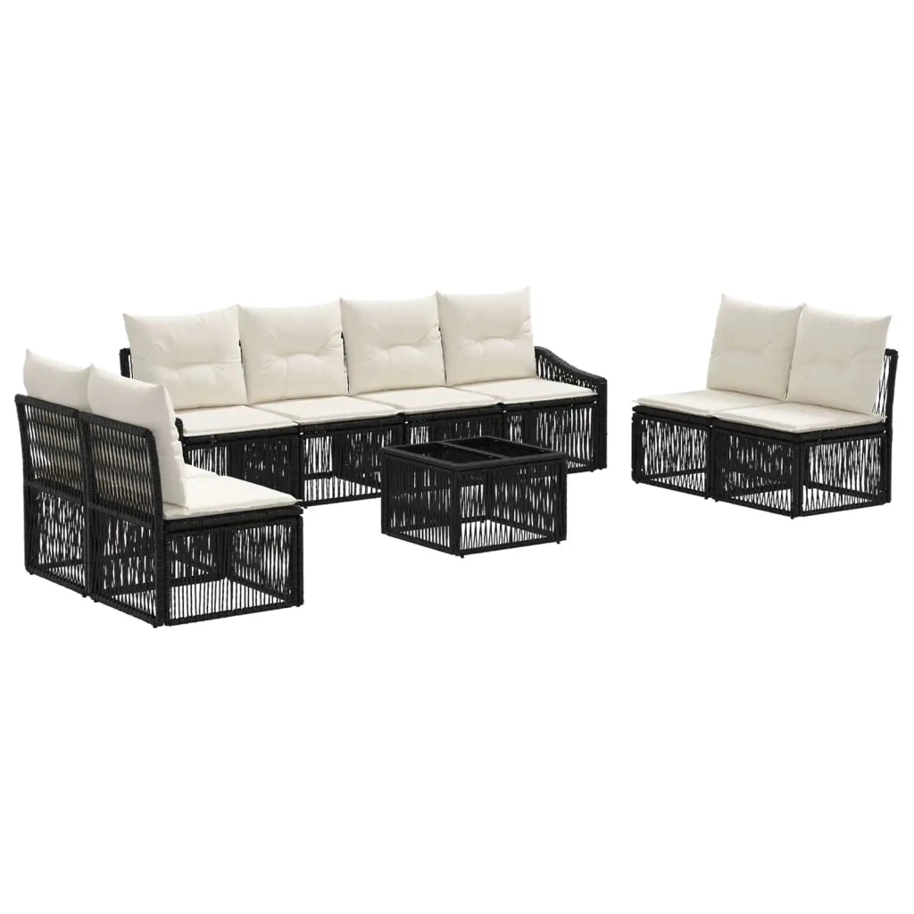 Set Divano da Giardino 9 pcs Nero polyrattan