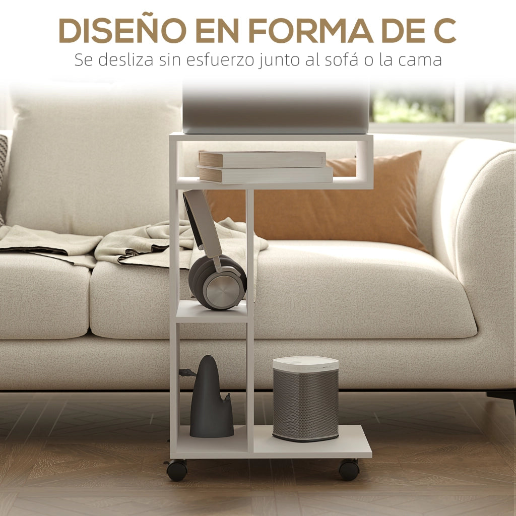 Tavolino da Salotto con Ruote e Ripiani Aperti ¨C Zephmum ¨C Bianco 40x30x69 cm