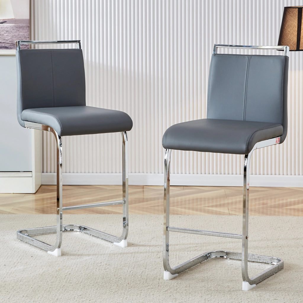 Sgabello da bar set da 2 con struttura stabile e poggiapiedi in PU e metallo grigio scuro e argento moderno