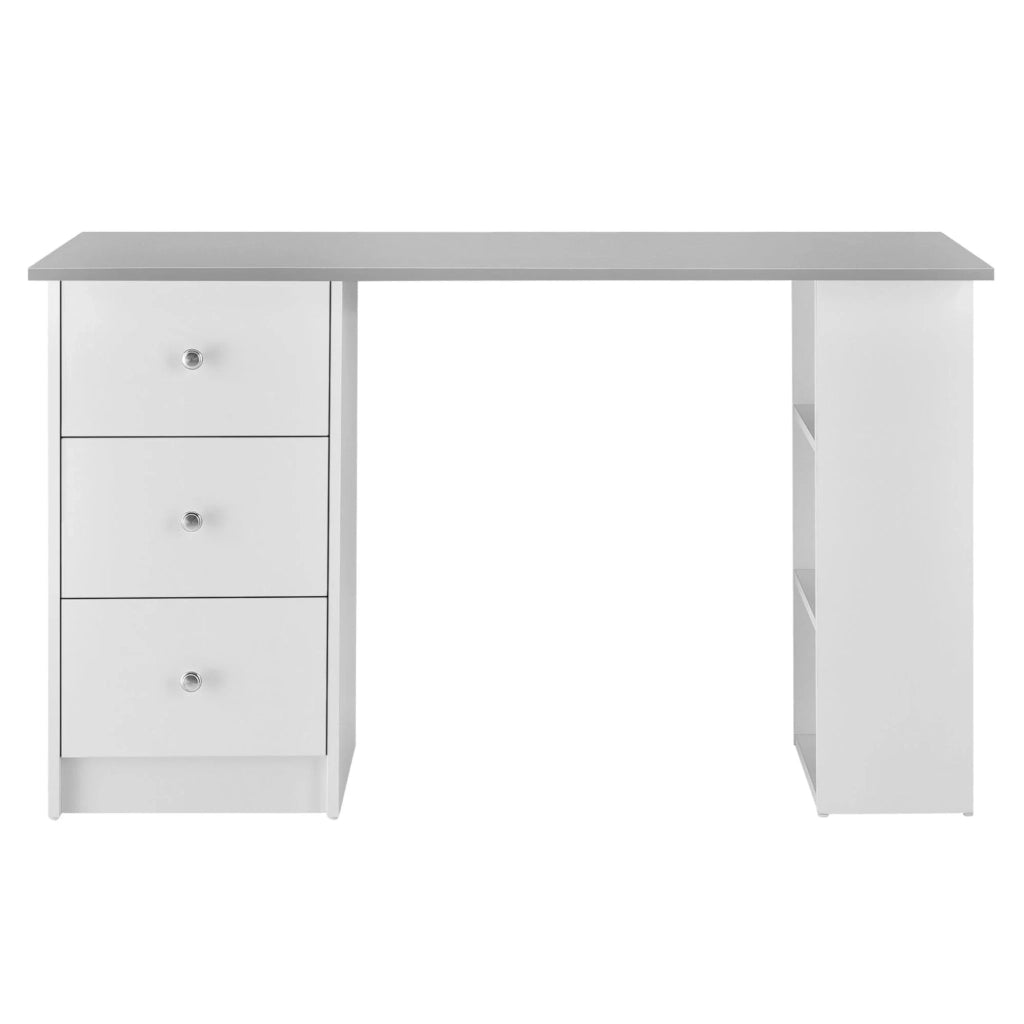 Scrivania da ufficio postazione computer con 3 cassetti legno melaminico 120 cm bianco e grigio 03_0004710