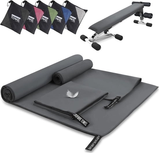 Set di asciugamani in microfibra da 3, 180 x 80 cm, asciugamano grande in microfibra + 2 pezzi 80 x 40 cm asciugamani per bagno piccoli, asciugamano da palestra e spiaggia (grigio scuro)