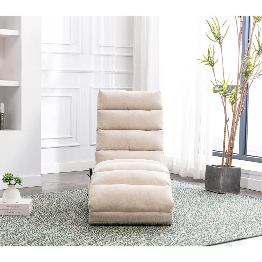 Chaise Longue Massaggiante Fissa 1 Posto con Vibrazione Delicata e Tasca Laterale; Schienale 140°; Lino Beige