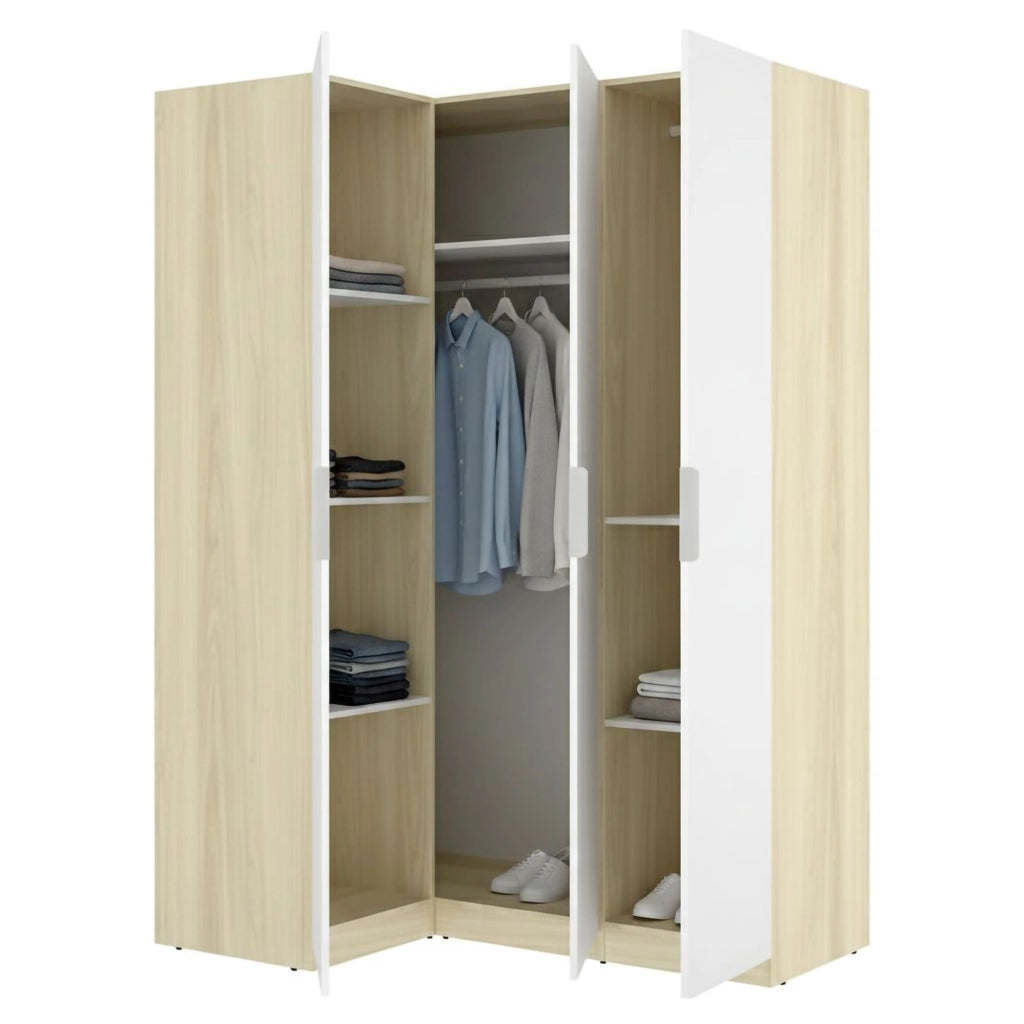 Armadio Camera da Letto Reeves, Guardaroba 3 Ante Appendiabiti, 95x142 cm Bianco