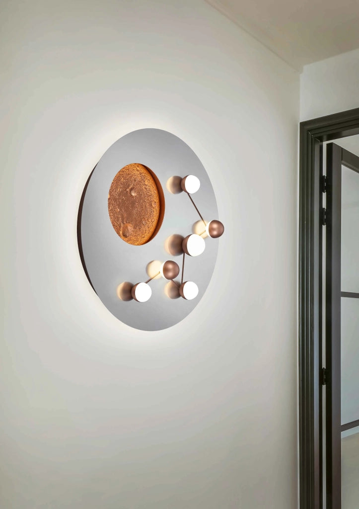Plafoniera LED effetto lunare, metallo, acciaio e caffè, D 50 cm, Zodiac