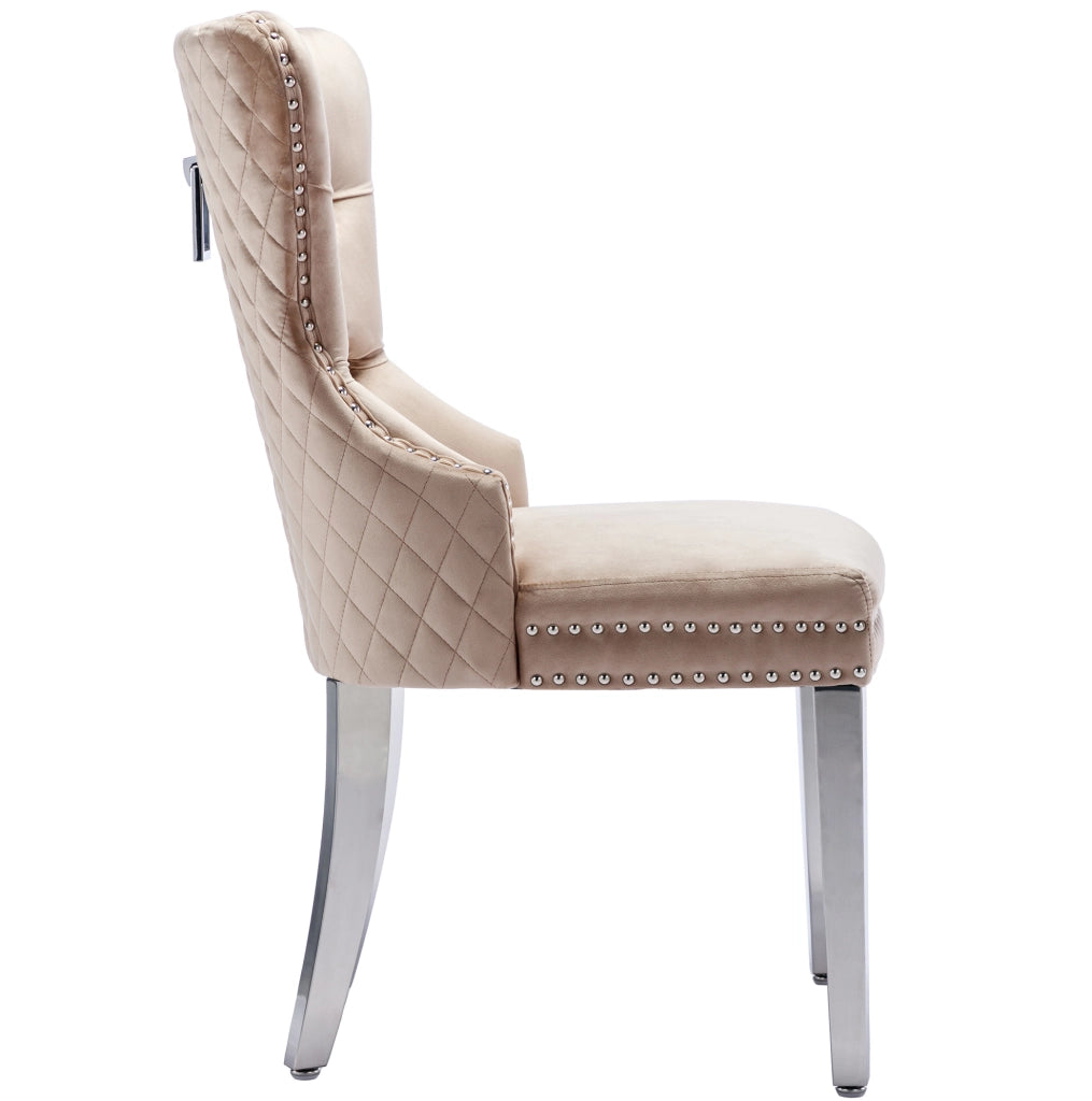 Sedia da pranzo 53x62.5x94.5 cm con schienale con fibbia quadrata; velluto beige