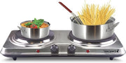Piastra elettrica per cucina - Doppia fiamma - Cucina in loco - 5 livelli di temperatura - 2 piastre - Argento