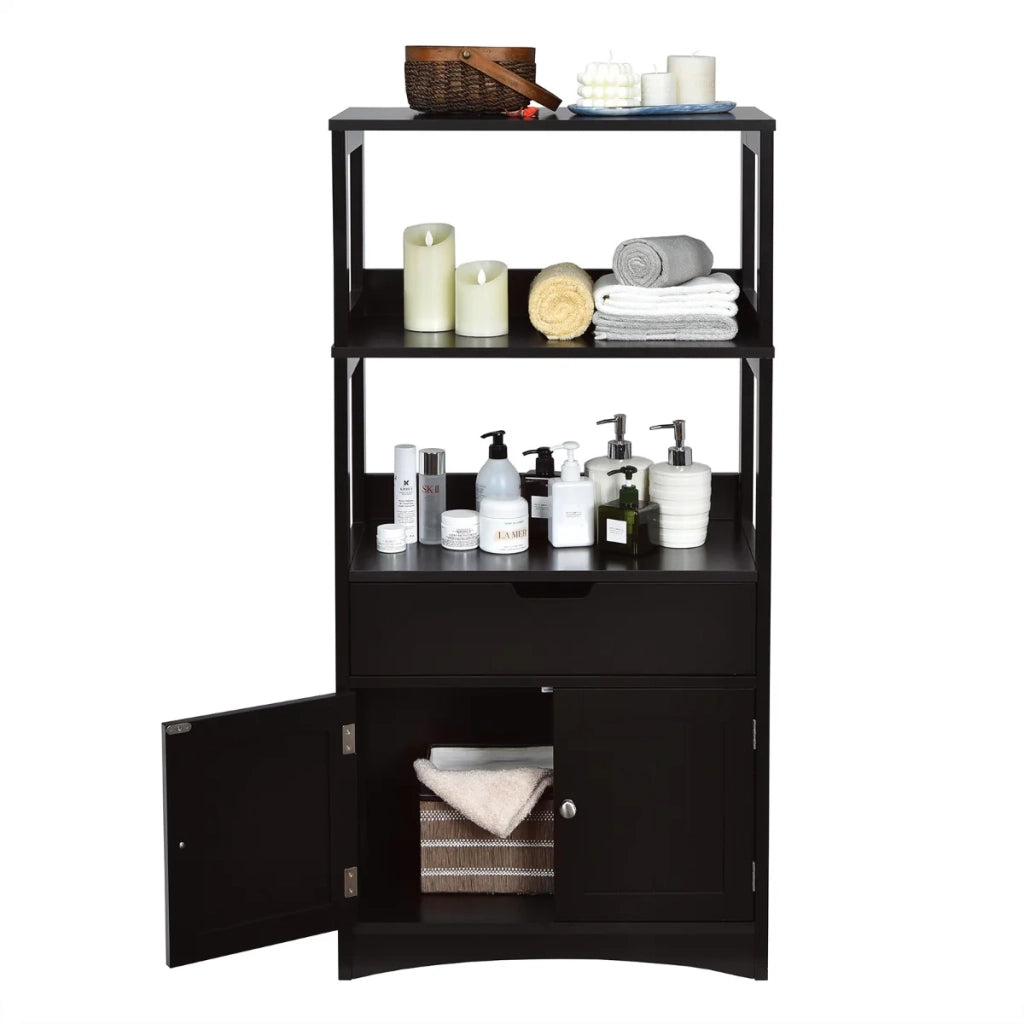 Mobiletto portaoggetti da bagno 32,5 x 60 x 122 cm con cassetto e ampio spazio di archiviazione stile moderno MDF nero 20_0010313