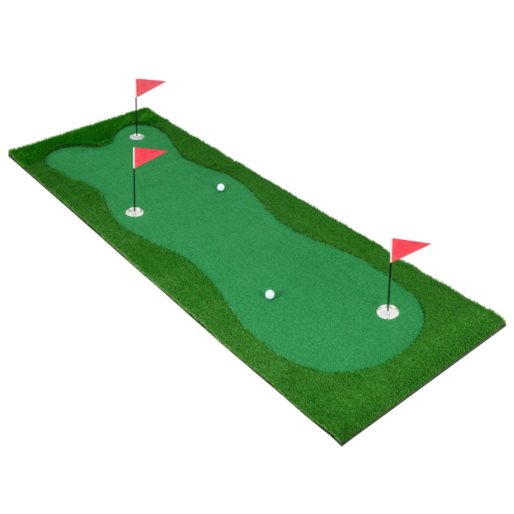 Campo da golf per l'allenamento con erba artificiale realistica 3 buche 3 bandierine, Tappetino professionale 300x100cm-Golf