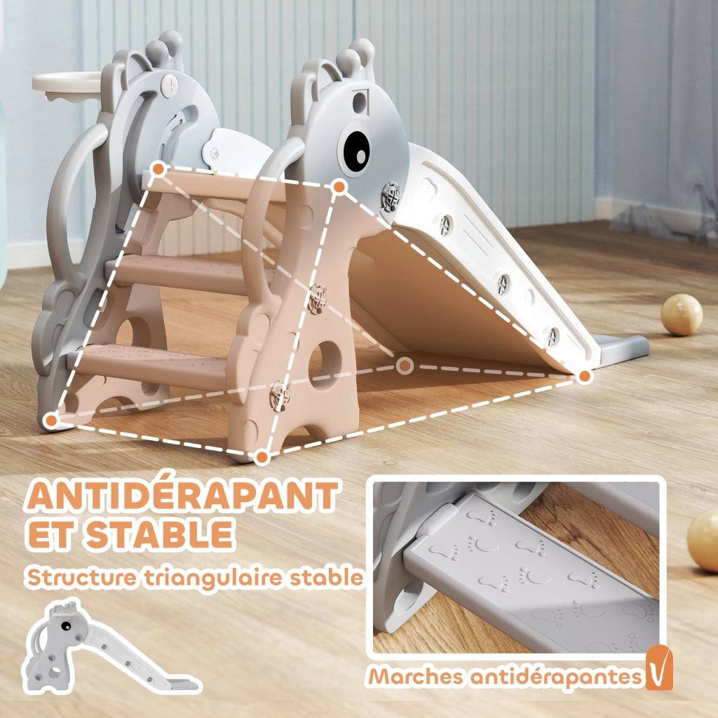 Casetta per bambini 3 in 1 con toboga, canestro e arrampicata ¨C zephmum ¨C 106x51.5x52 cm grigio