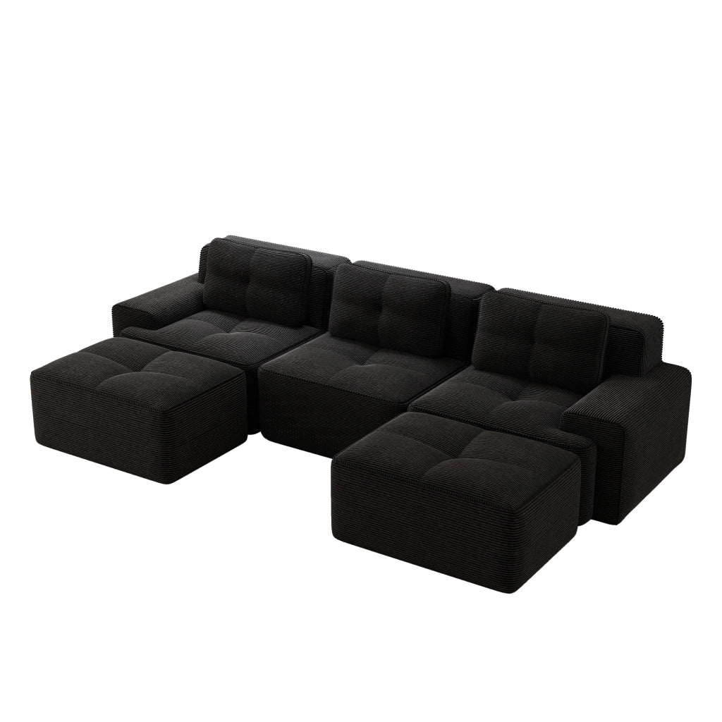 Divano Modulare Cloud U a 3 Posti con Ottoman ¨C MINIMAL ¨C Velluto a Coste, Nero