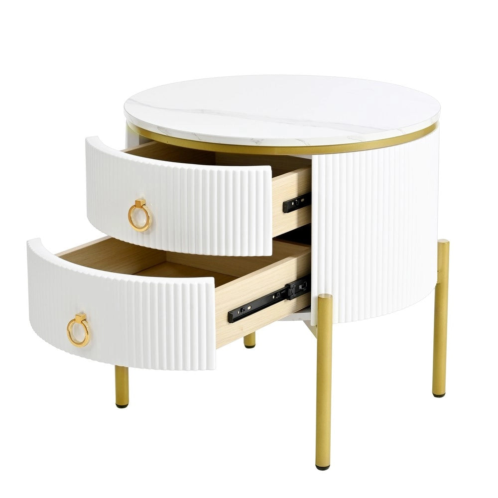Tavolino da Caff¨¨ con Cassetti Effetto Marmo ¨C MINIMAL ¨C Gambe Dorate, Regolabile
