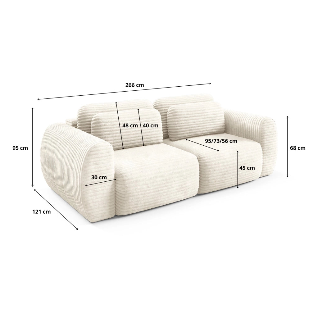Golgi, Divano Letto 2 Posti Contenitore, 266x121 cm Bianco Crema