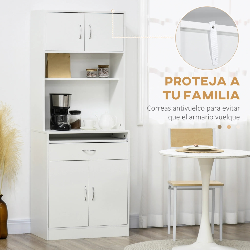 Credenza Cucina Soggiorno con 4 Porte Cassetto e Ripiano Aggiustabile ¨C zephmum ¨C Bianco 70x40x180 cm