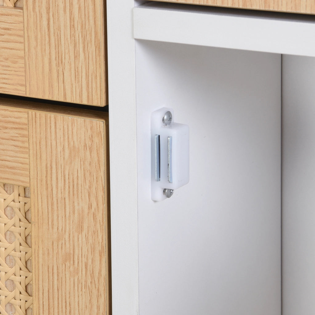 Scarpiere compatta in MDF con ante a ribalta, cassetto e struttura effetto naturale e bianco