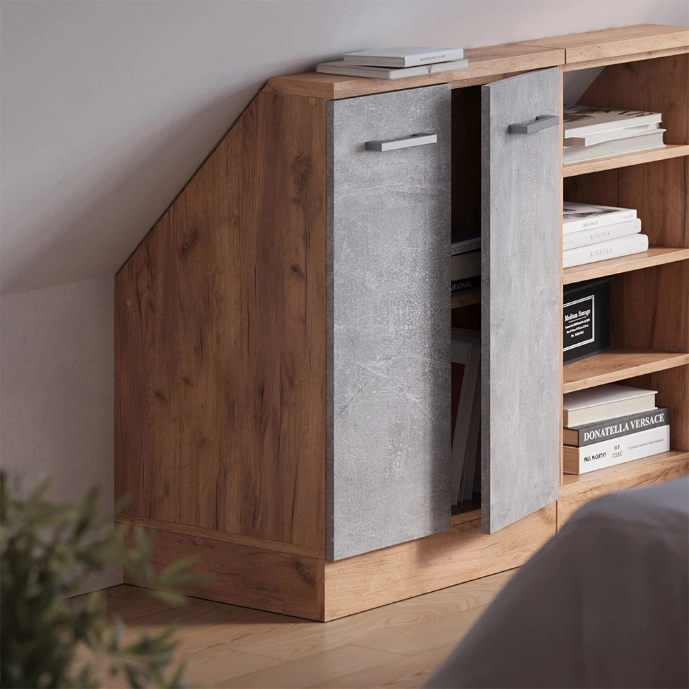 Mobile sottotetto Rion Calcestruzzo/Rovere dorato con 2 porte Vicco
