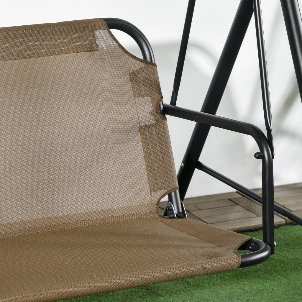 Dondolo da Giardino 3 Posti 172x110x153 cm con Copertura Regolabile in Acciaio e Poliestere Marrone e Grigio