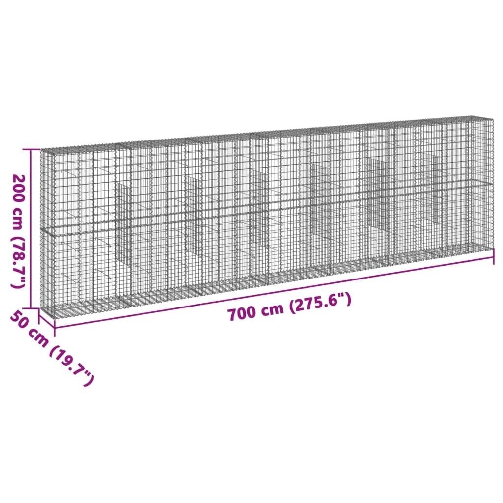 Gabbione recinto a gabbia muro di contenimento con coperchio 700 x 50 x 200 cm ferro zincato argento 02_0040195