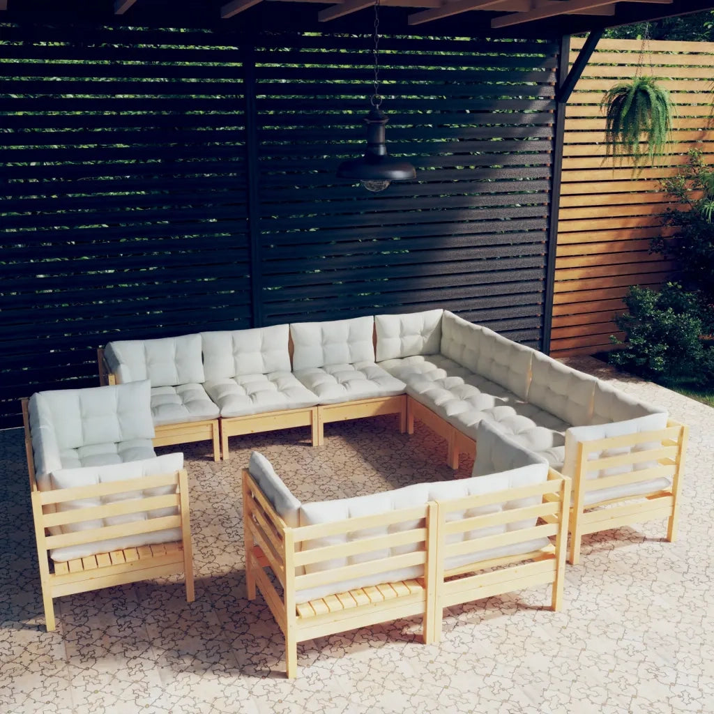 Set Divani da Giardino 11 pz con Cuscini Crema in Massello di Pino 3096935