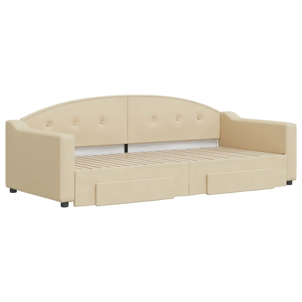 Divano letto | Sof¨¤ letto | Letto singolo Estraibile con Cassetti Crema 90x200 cm in Tessuto