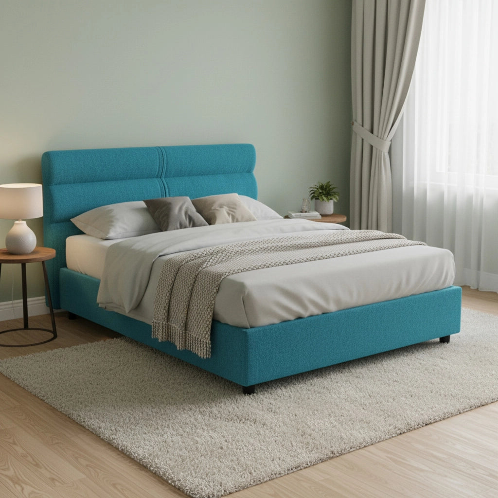 Letto Matrimoniale Brienno, Letto Matrimoniale Sfoderabile Made in Italy, Azzurro