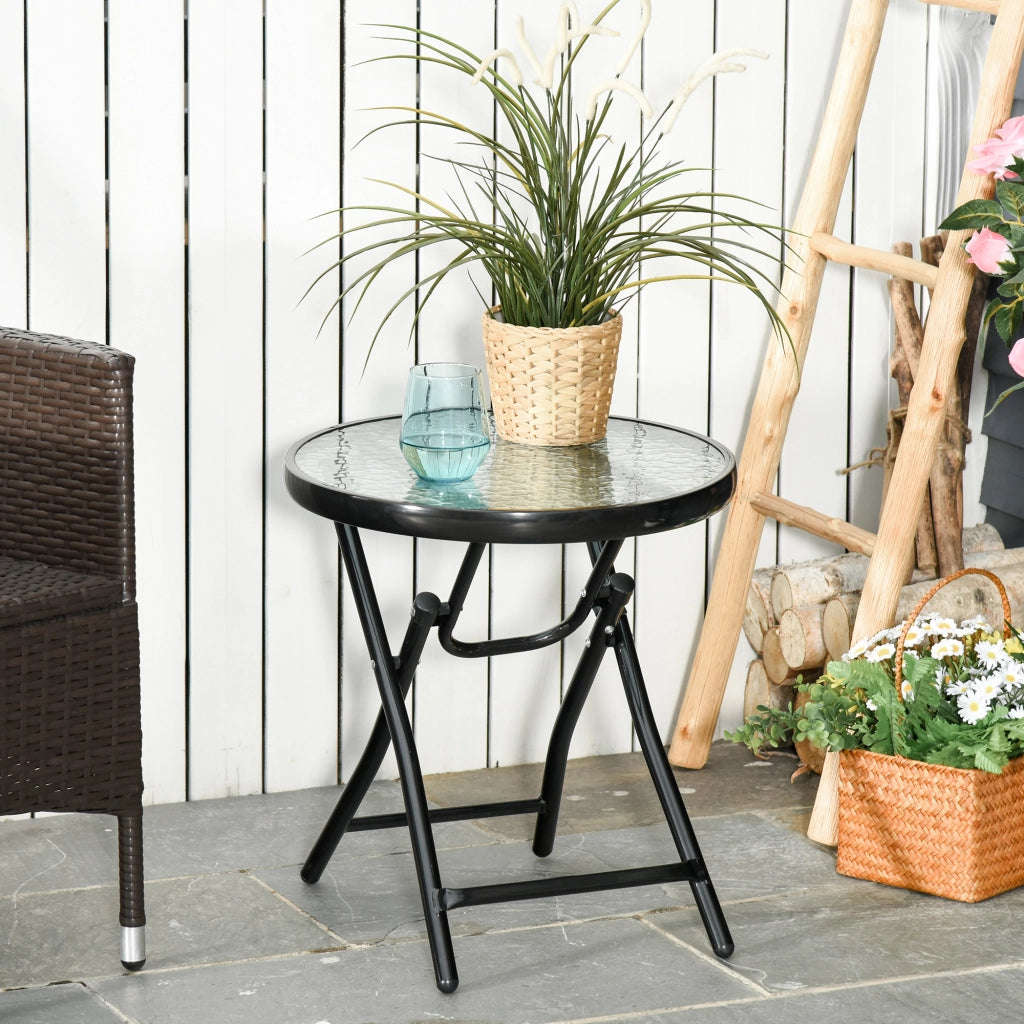 Tavolo da Giardino Pieghevole in Metallo e Vetro ¨C zephmum ¨C ¦µ45xH50 cm