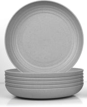 Set di piatti da tavola profondi, 6 piatti da 23 cm, resistenti al crack, piatti di plastica riciclabili, piatti per campeggio, leggeri, BPA-free, resistenti al microonde, resistenti al lavastoviglie, grigi.