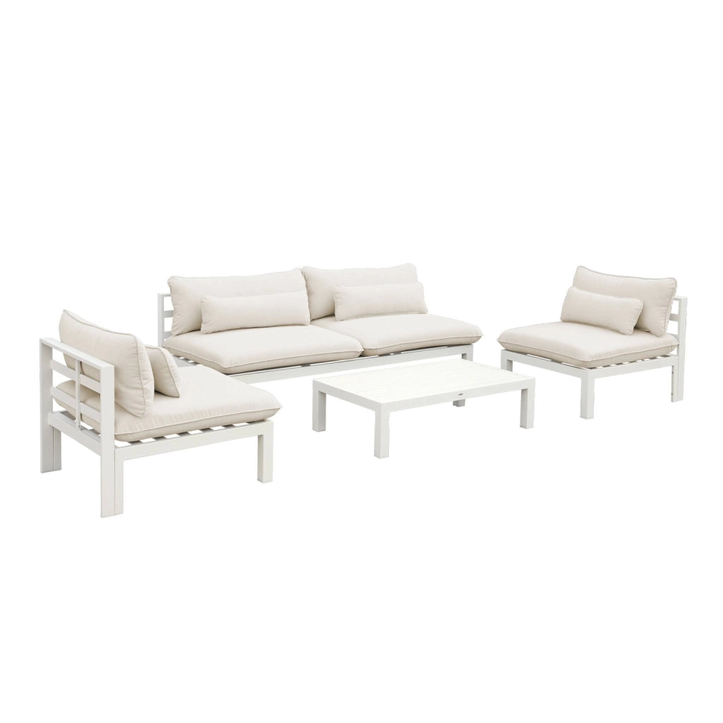 Salotto da giardino in alluminio, 5 posti, beige