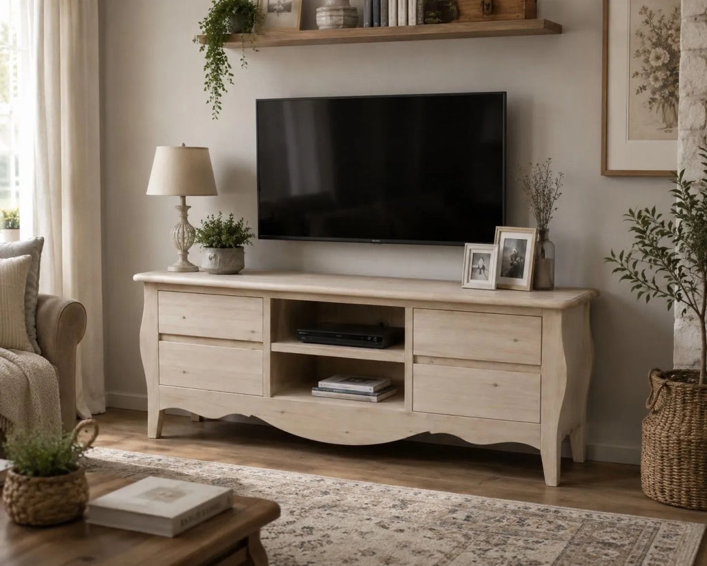 Porta tv  classico in legno bombato 4 cassetti grezzo l.182 p.50 h.61 (3026) - Mobili 2G