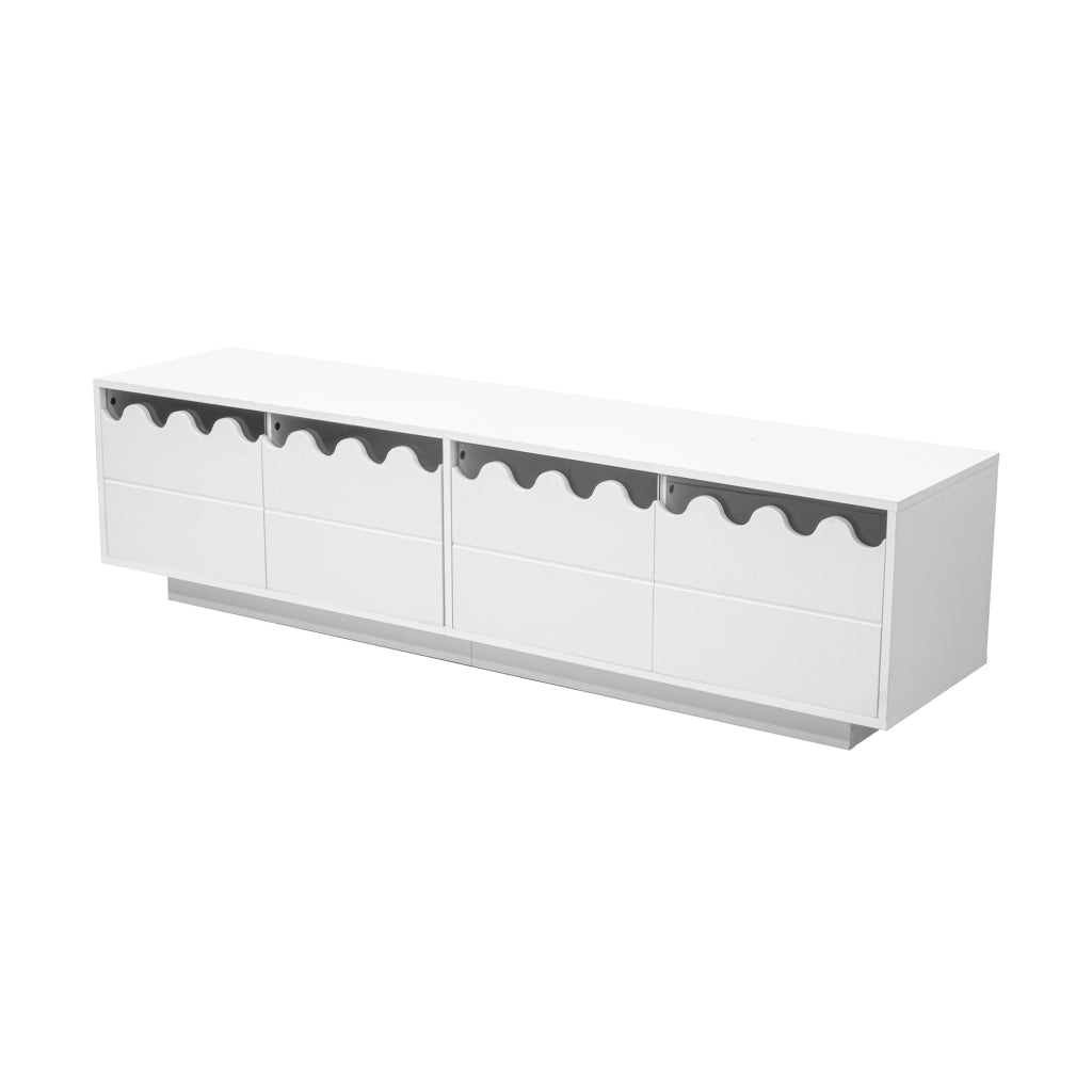 Mobile porta TV con 4 ante e design a onde in MDF e pannello truciolare bianco 170 × 40 × 45 cm