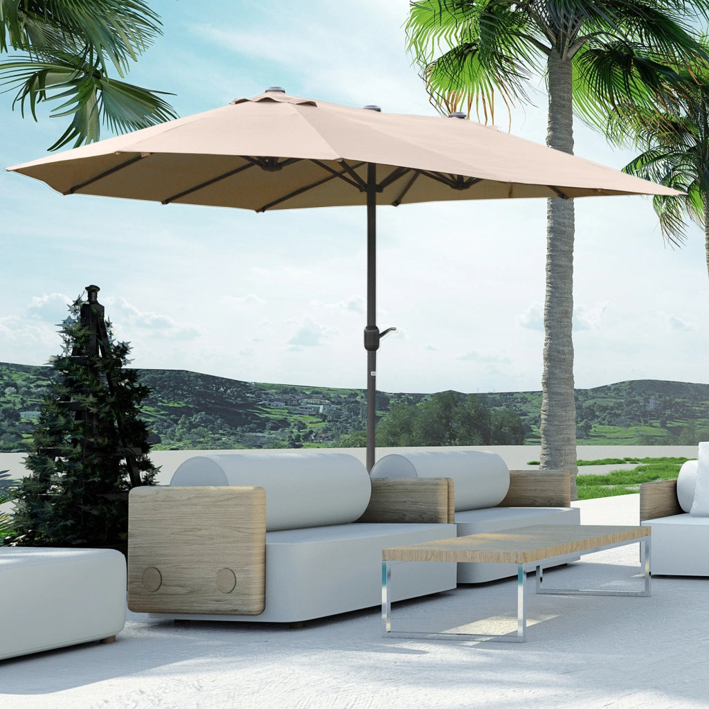 EasyComfort Ombrellone da Giardino Doppio 460x270cm, Ombrellone da Esterno con Apertura a Manovella, Base a Croce e Zavorra, Acciaio e Poliestere Khaki