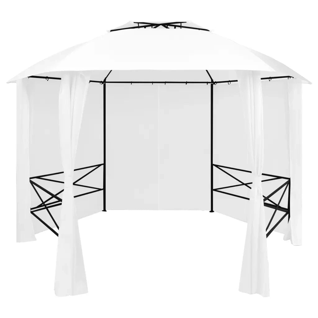Gazebo da Giardino con Tende 360x312x265 cm Bianco 180 g/mÂ²