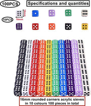 Set a dadi da gioco 100 pezzi - 6 facce - 16 mm - Multicolore - Acrilico - Amichevole con l'ambiente e duraturo